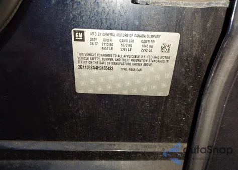 2017 Chevrolet Impala 1Lt from USA, damaged, VIN 2G1105SA4H9165423